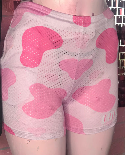 Pink cow gym shorts