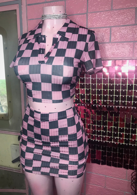 Pink checkered 2pcs